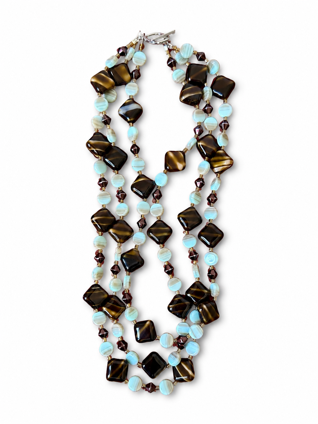 Treradigt halsband med agat och böhmiskt glas