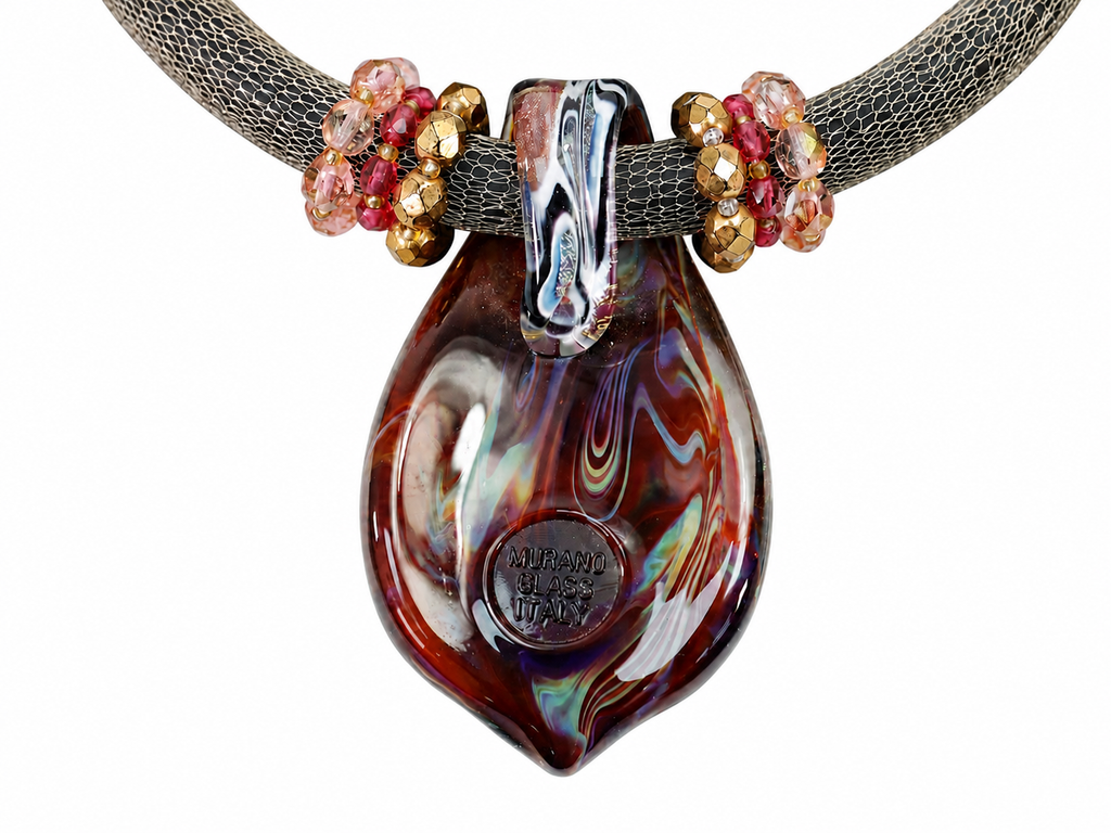 Murano-halsband med stort handarbetat glashänge