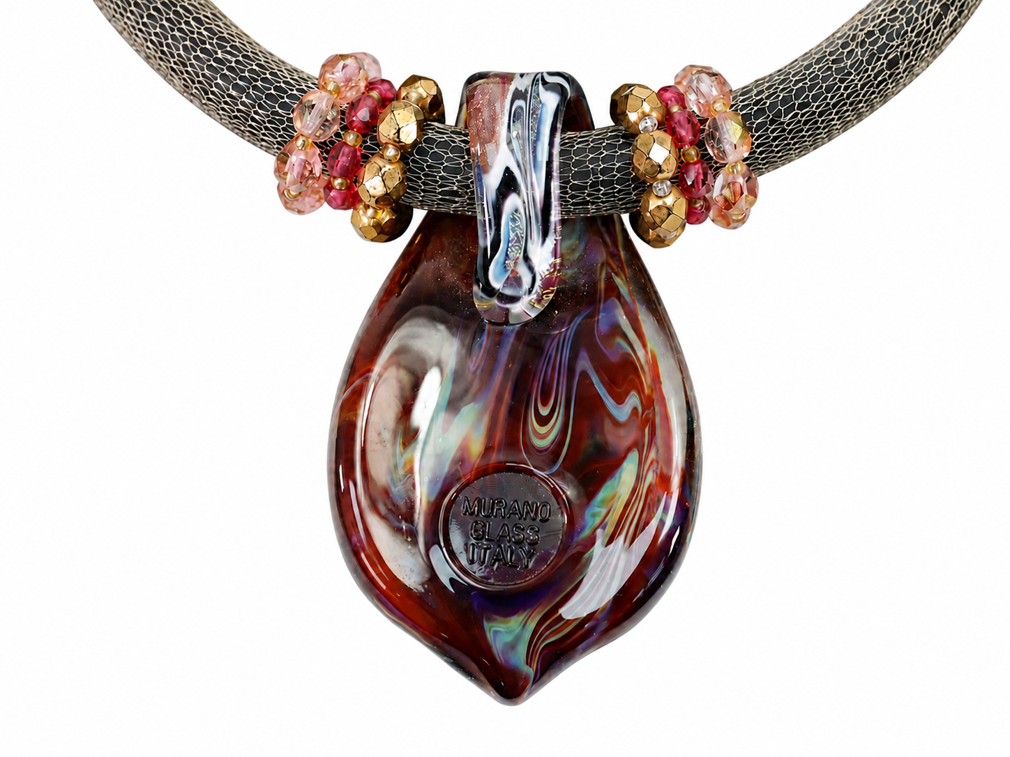 Murano-halsband med stort handarbetat glashänge