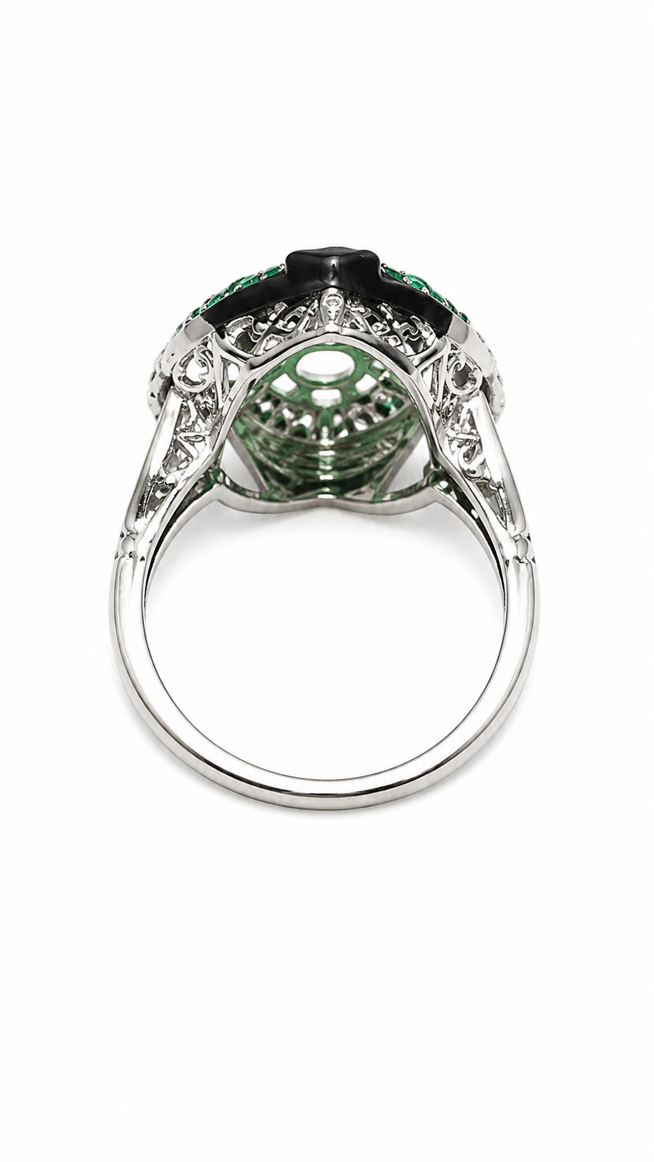 Art Deco Revival-ring med smaragdgröna bågar