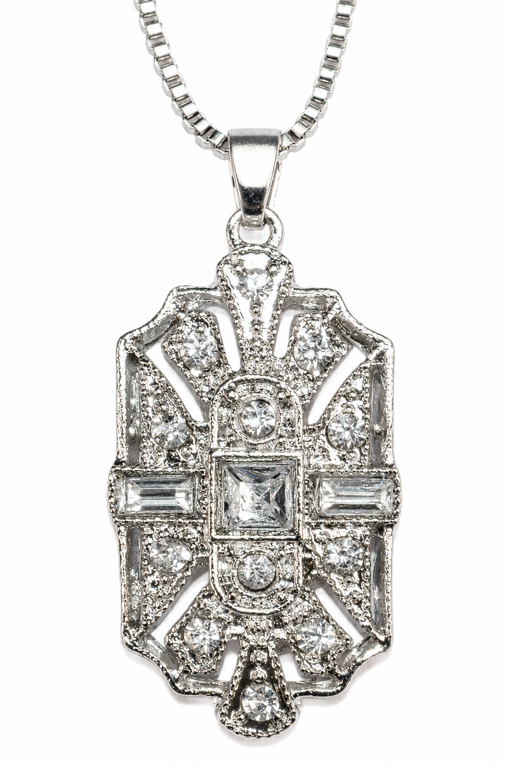Geometriskt Art Deco-inspirerat silverhänge