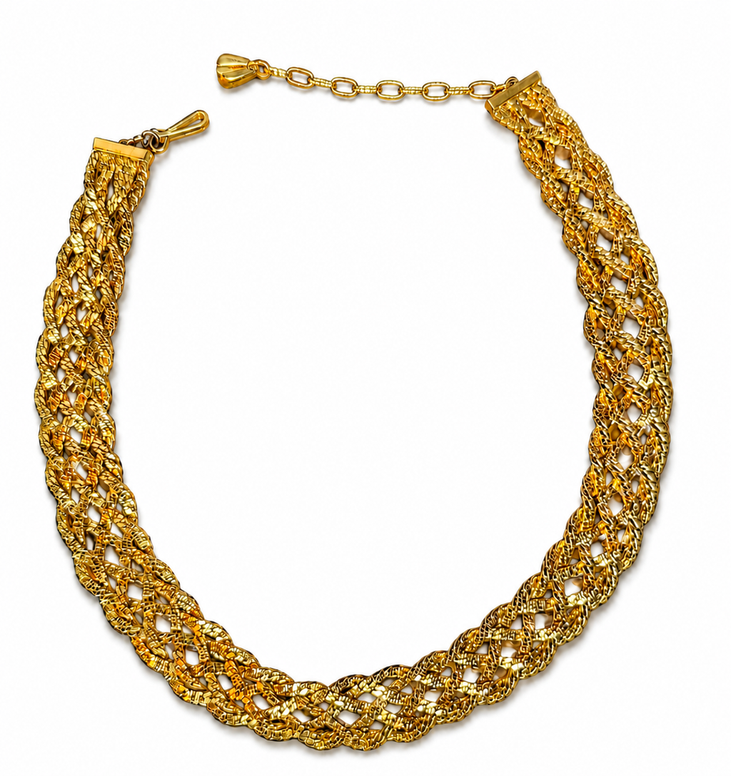 Brett flätat halsband i guldpläterad metall