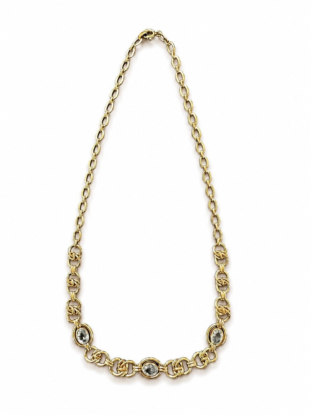 Art Deco-halsband i Doublé med tre akvamarinfärgade stenar, 1920–1930-tal