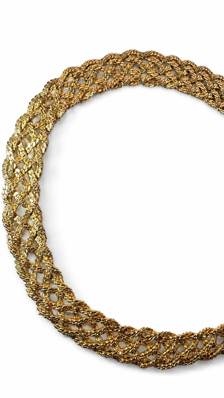 Brett flätat halsband i guldpläterad metall