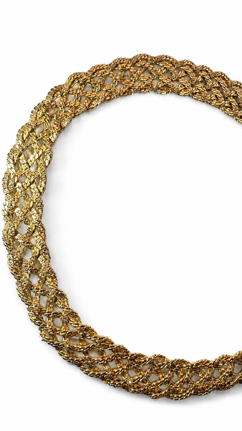 Brett flätat halsband i guldpläterad metall