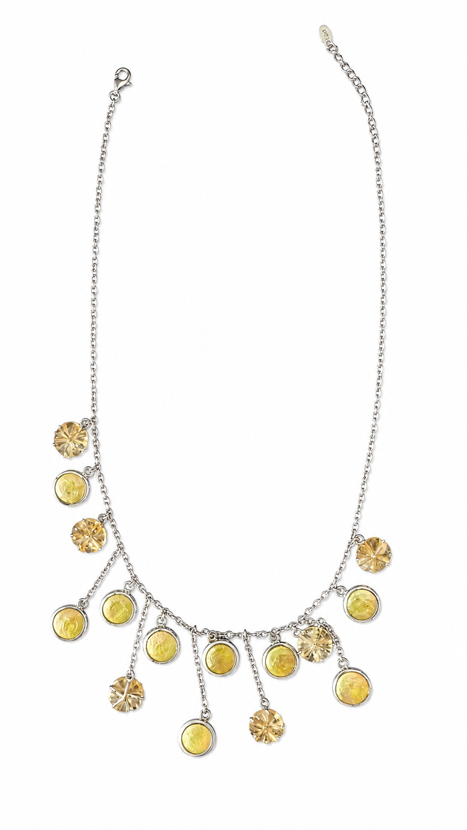 Artisanhalsband med snidade citrinblommor och pärlemor