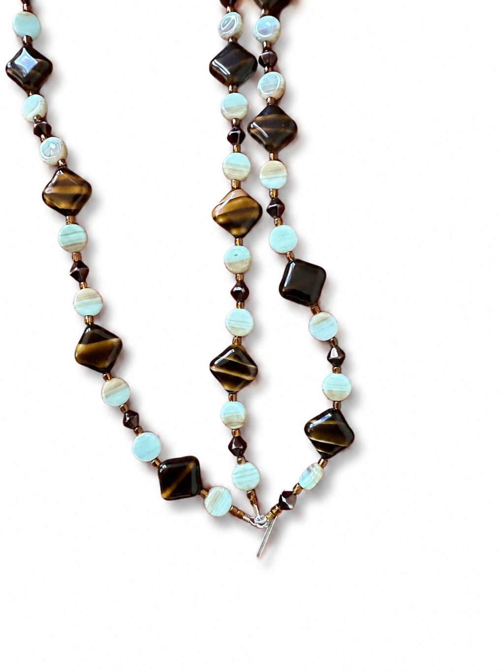 Treradigt halsband med agat och böhmiskt glas