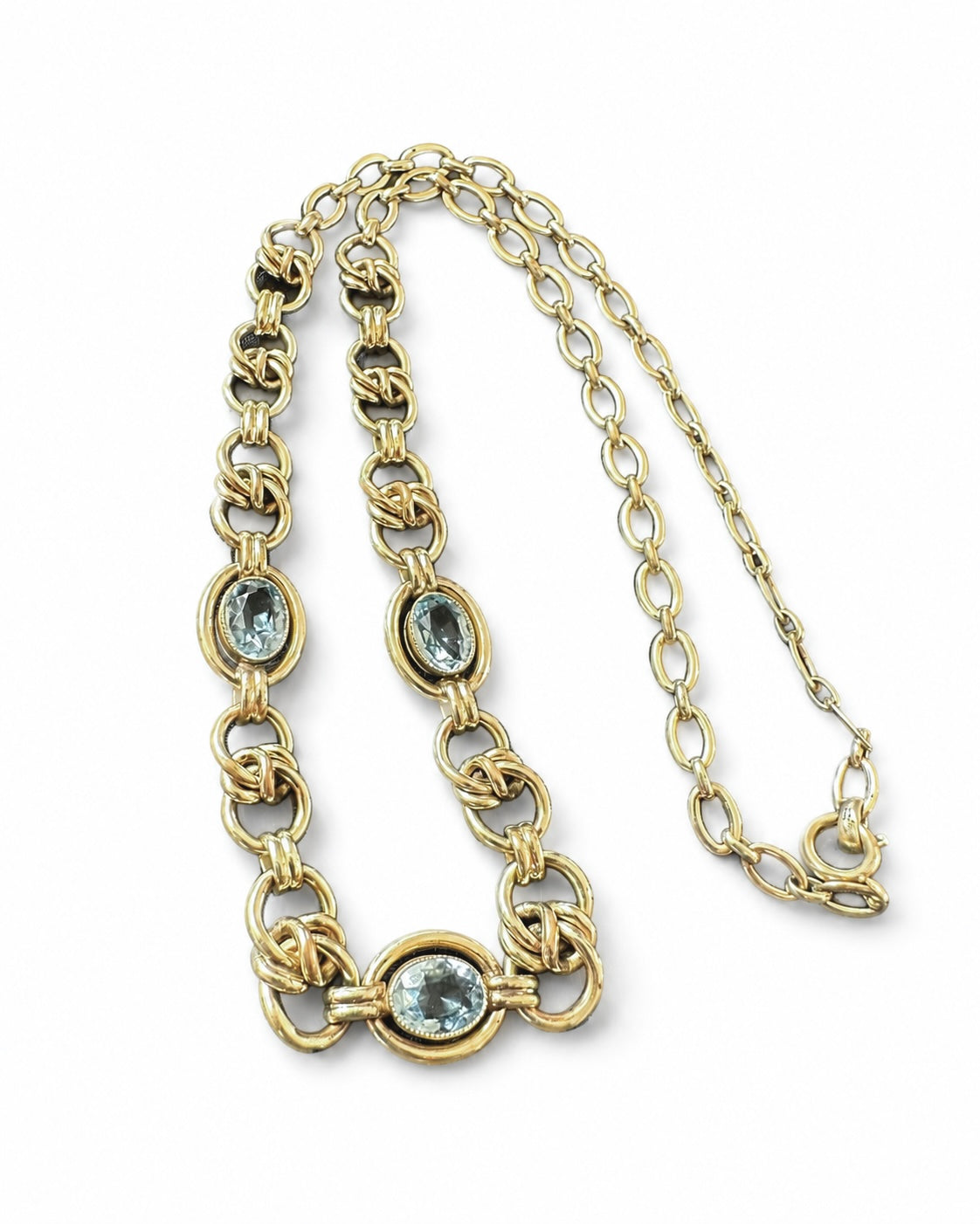 Art Deco-halsband i Doublé med tre akvamarinfärgade stenar, 1920–1930-tal